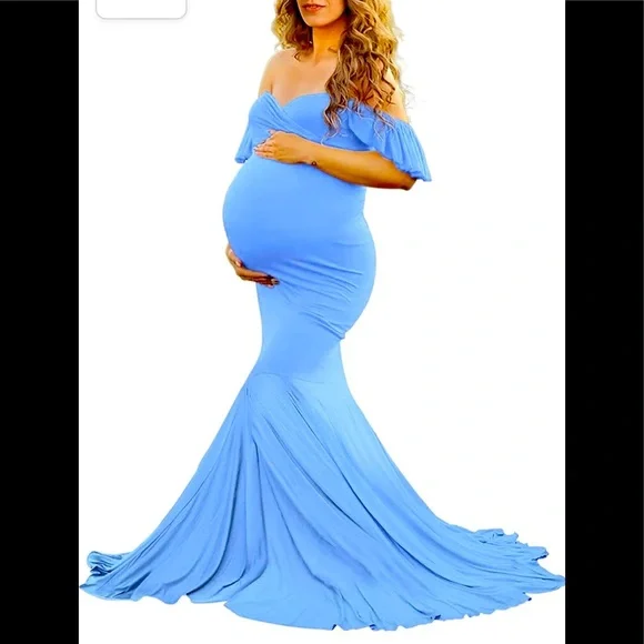 Dresses | Baby Blue Maternity Dress Size L | Poshmark